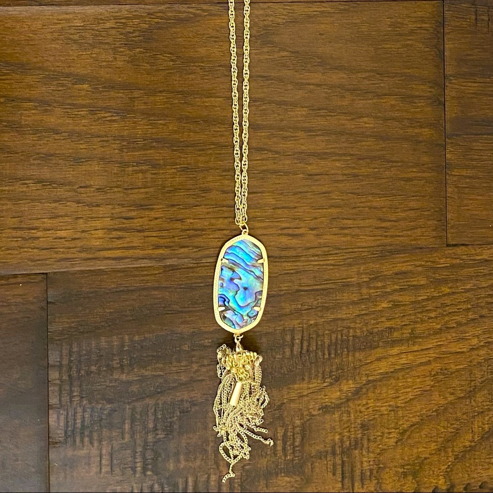 Kendra Scott gold long pendant necklace abalone.